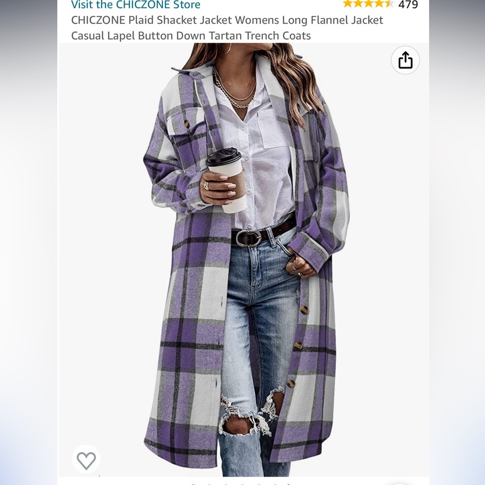 Plaid Shacket Womens Long Flannel Jacket Casual Button Down Trench Coat